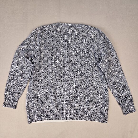 LL Bean Supima Cotton Cardigan Navy White Button Front Long Sleeve Size Large P - Picture 3 of 7